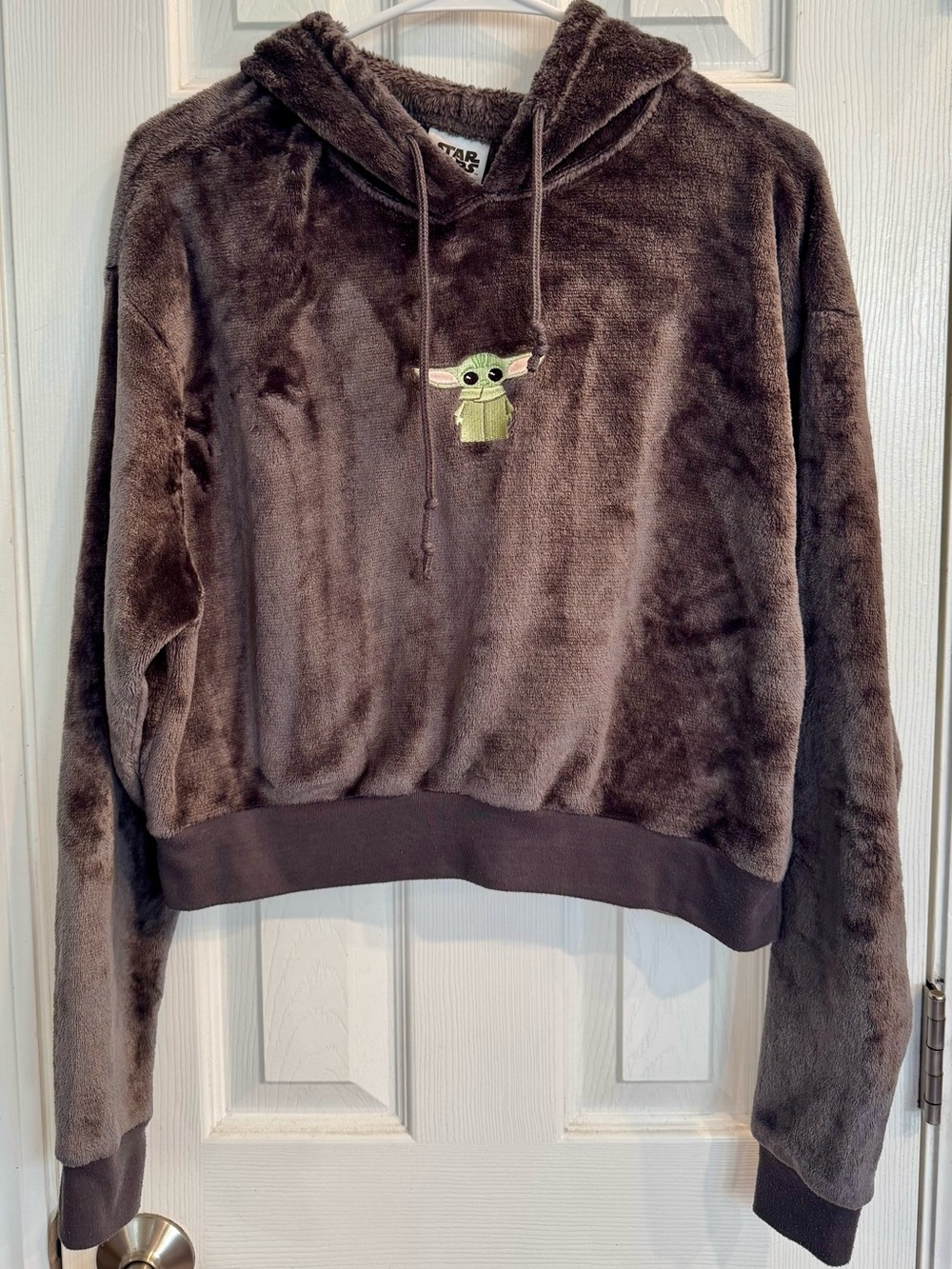 Star Wars Grogu Baby Yoda Plush Hoodie Women’s XL Gray Fuzzy Pullover